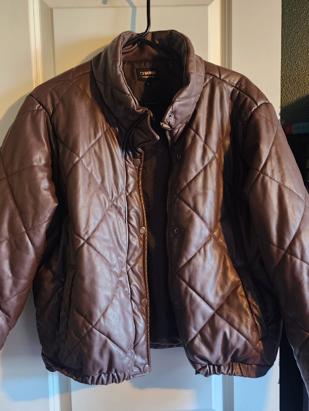 CISono Faux Leather Puffer Jacket Quilted Brown Design
